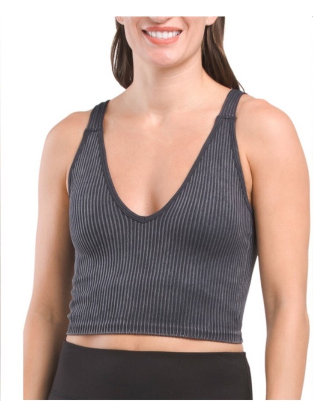 90 Degree By Reflex Stonewash Seamless Alamo Bra charcoal gray dye